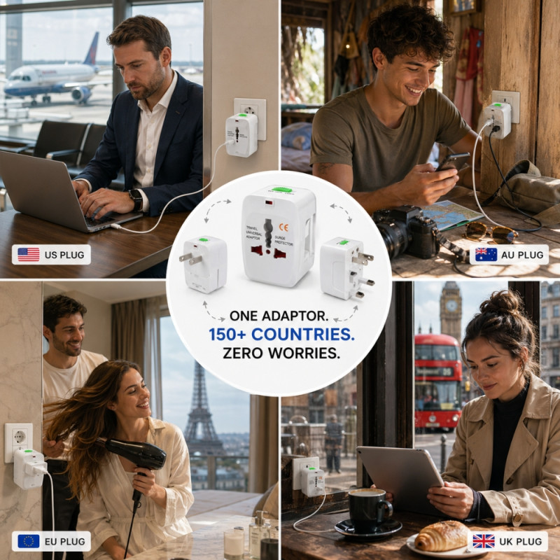 Professional Universal Travel Adapter – Compact All-in-One Design (White)