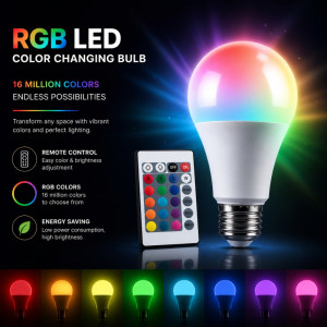 RGB LED Color-Changing Smart Bulb with Remote Control – White (13cm)