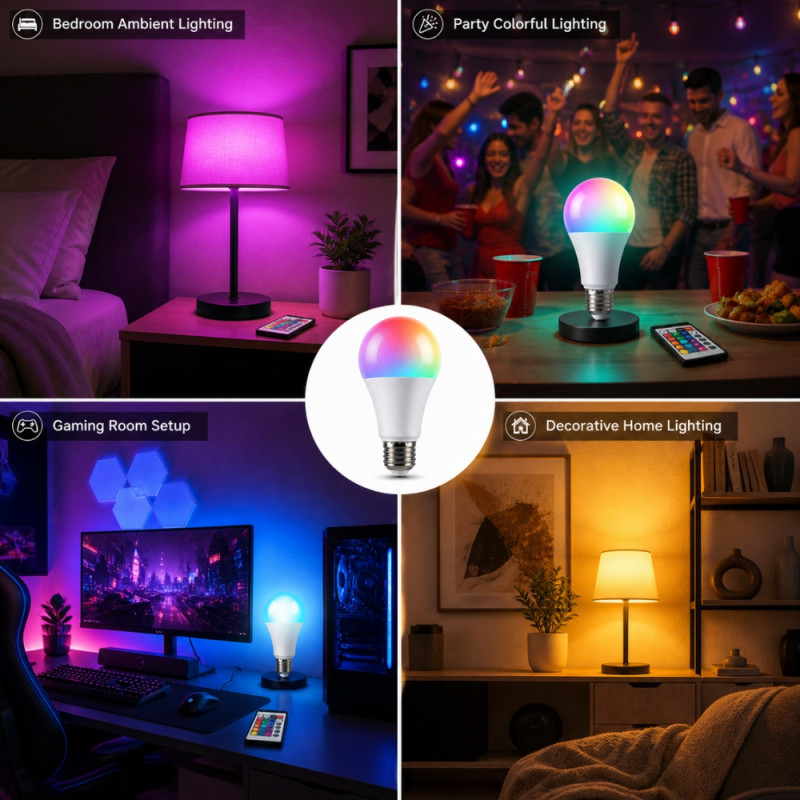 RGB LED Color-Changing Smart Bulb with Remote Control – White (13cm)