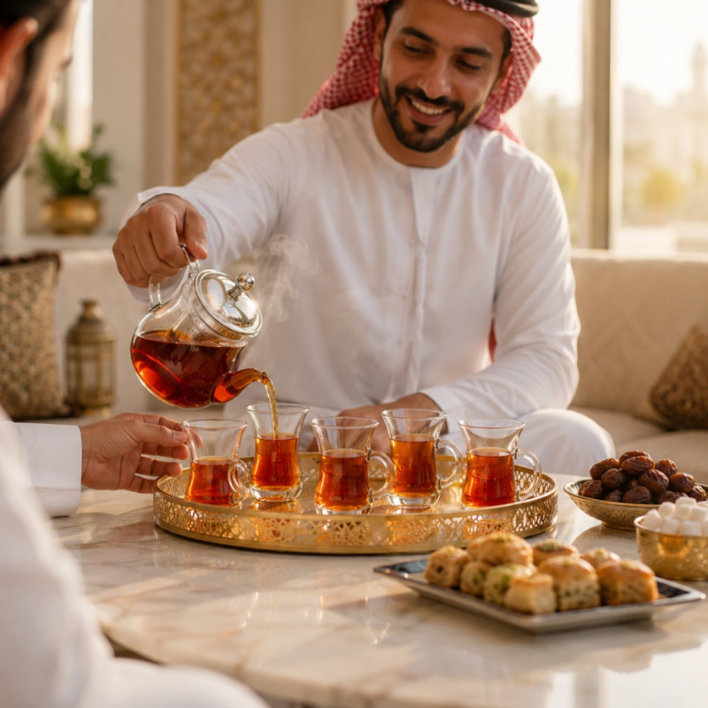 Vintage clear glass tea and coffee cup set featuring a traditional Turkish silhouette with handles – Transparent (6PCS)