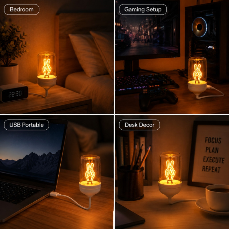 Whimsical USB-Powered LED Neon Night Light with Peace Sign Design – White (20 x 5cm)