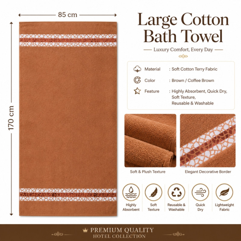Sophisticated Premium Quality Hotel Collection large cotton bath towel with a decorative patterned border – Gray Orange (170 x 58cm)