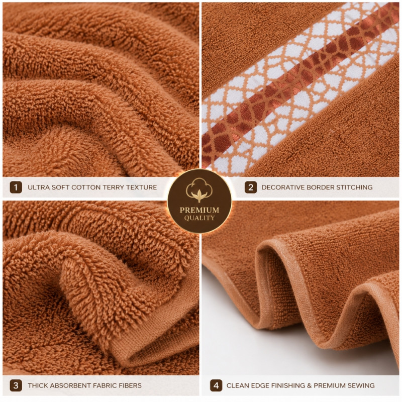 Sophisticated Premium Quality Hotel Collection large cotton bath towel with a decorative patterned border – Gray Orange (170 x 58cm)