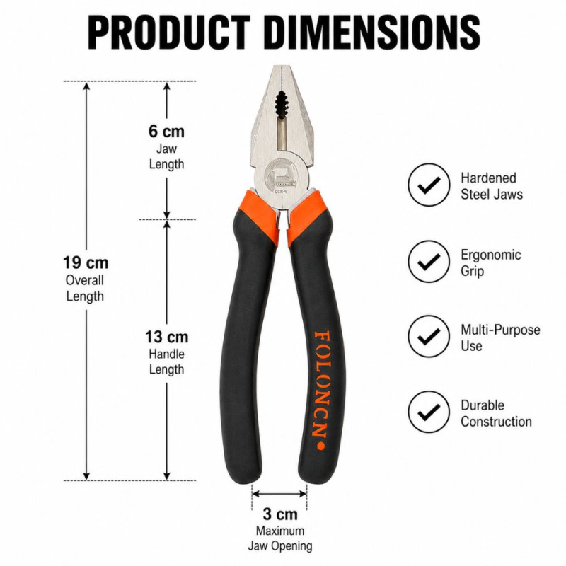 Radiant Make Combination Pliers Designed for DIY Projects &amp; Professional Work – Black (H-19, W-3, L-13, D-6 CM)