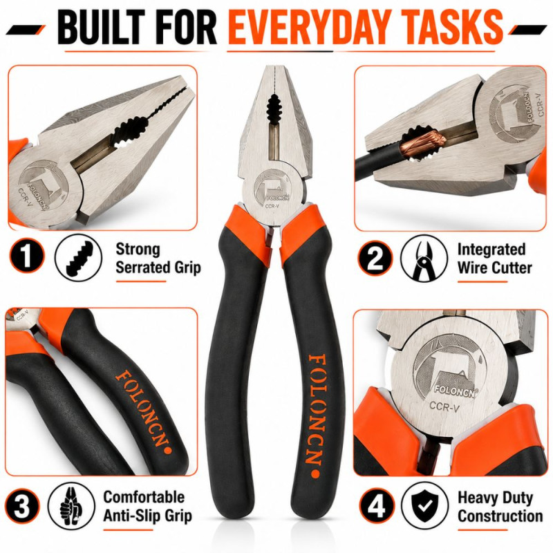 Radiant Make Combination Pliers Designed for DIY Projects &amp; Professional Work – Black (H-19, W-3, L-13, D-6 CM)