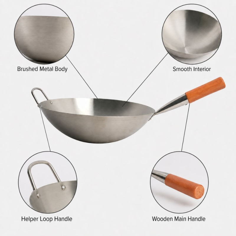 Steel-Pan Wok with Orange Handle
