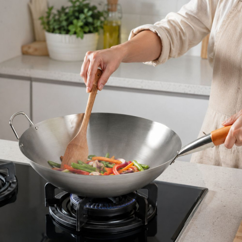Steel-Pan Wok with Orange Handle