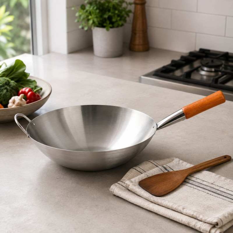 Steel-Pan Wok with Orange Handle