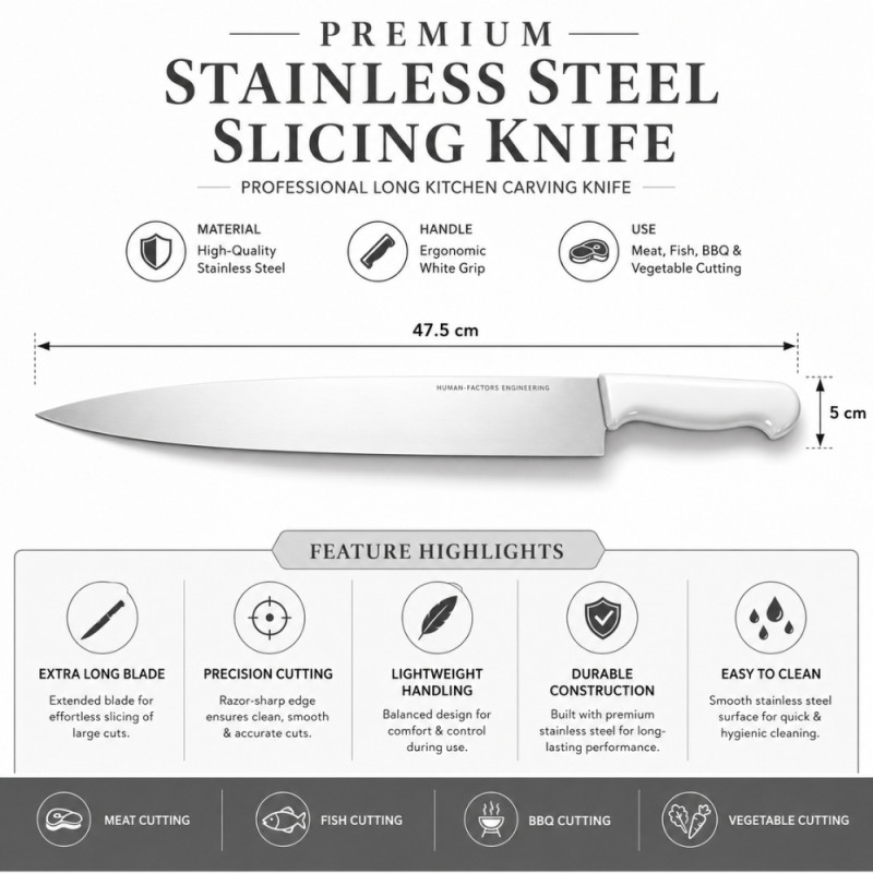 Professional Kitchen Knife Set – Silver.white Sharp Blades (5x47.5cm)