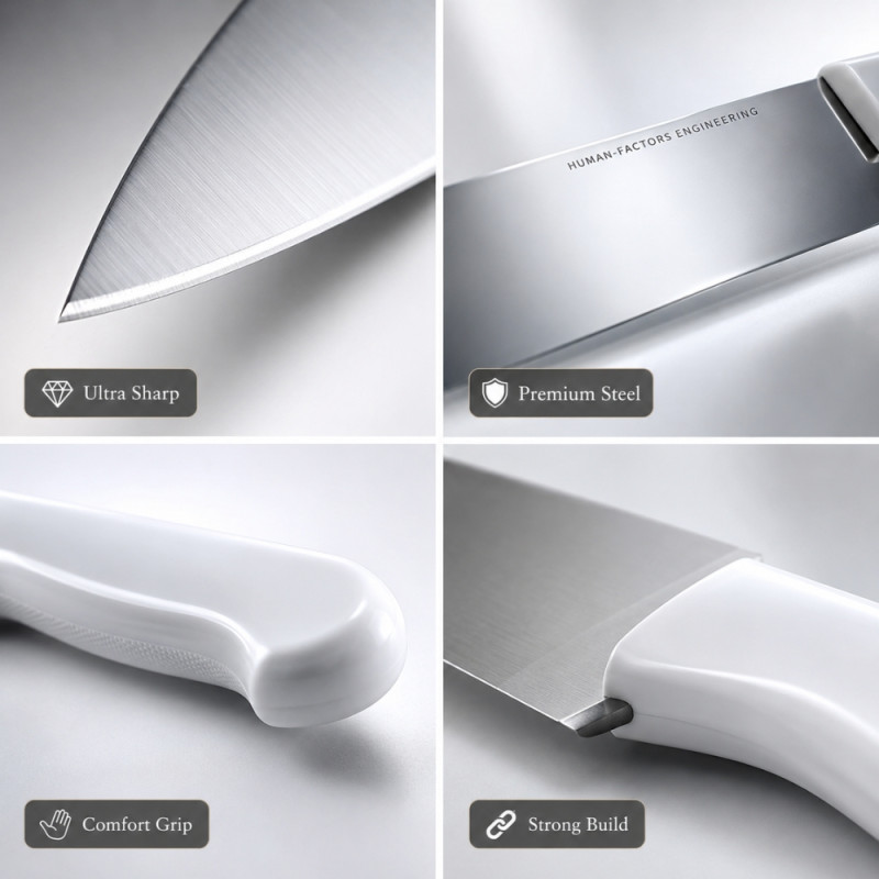 Professional Kitchen Knife Set – Silver.white Sharp Blades (5x47.5cm)