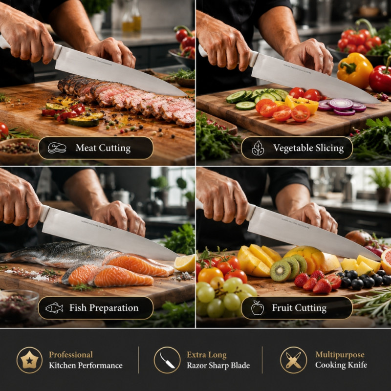 Professional Kitchen Knife Set – Silver.white Sharp Blades (5x47.5cm)