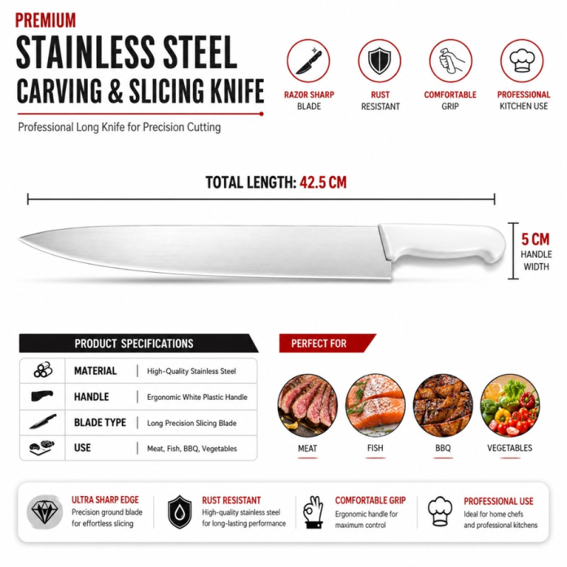 Professional Kitchen Knife Set – Silver Sharp Blades (5x42.5cm)