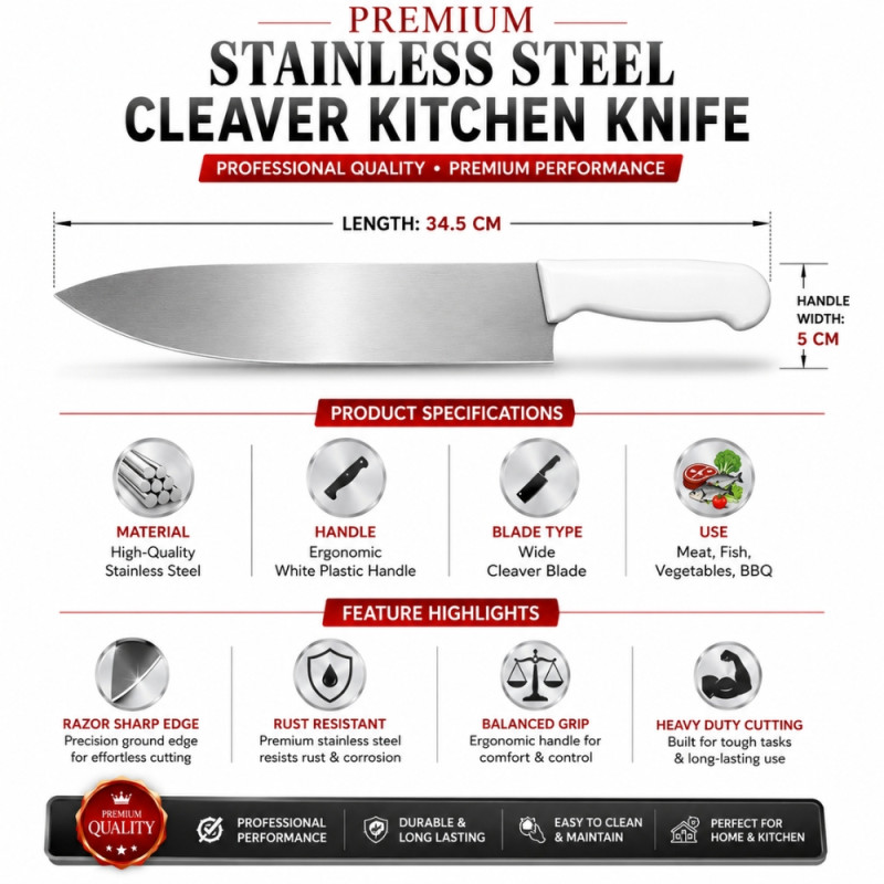 Premium Stainless Steel Kitchenware – Silver.white Durable Finish (5x34.5cm)