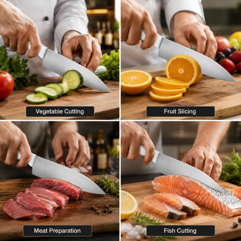 Professional Kitchen Knife Set – Silver.white Sharp Blades (27cm)