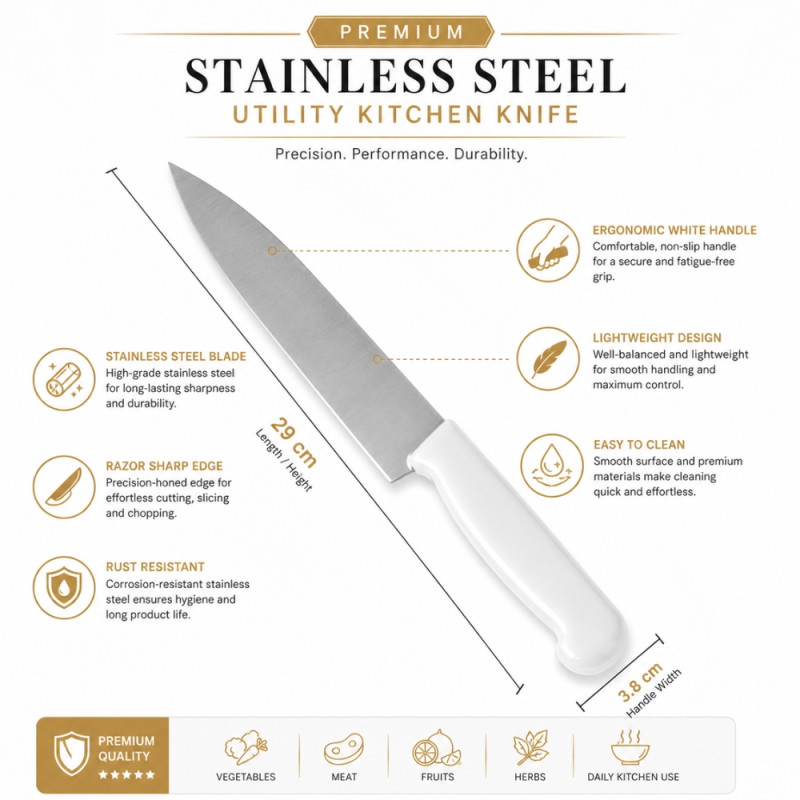 Professional Kitchen Knife Set – Silver.white Sharp Blades (3.8x29cm)
