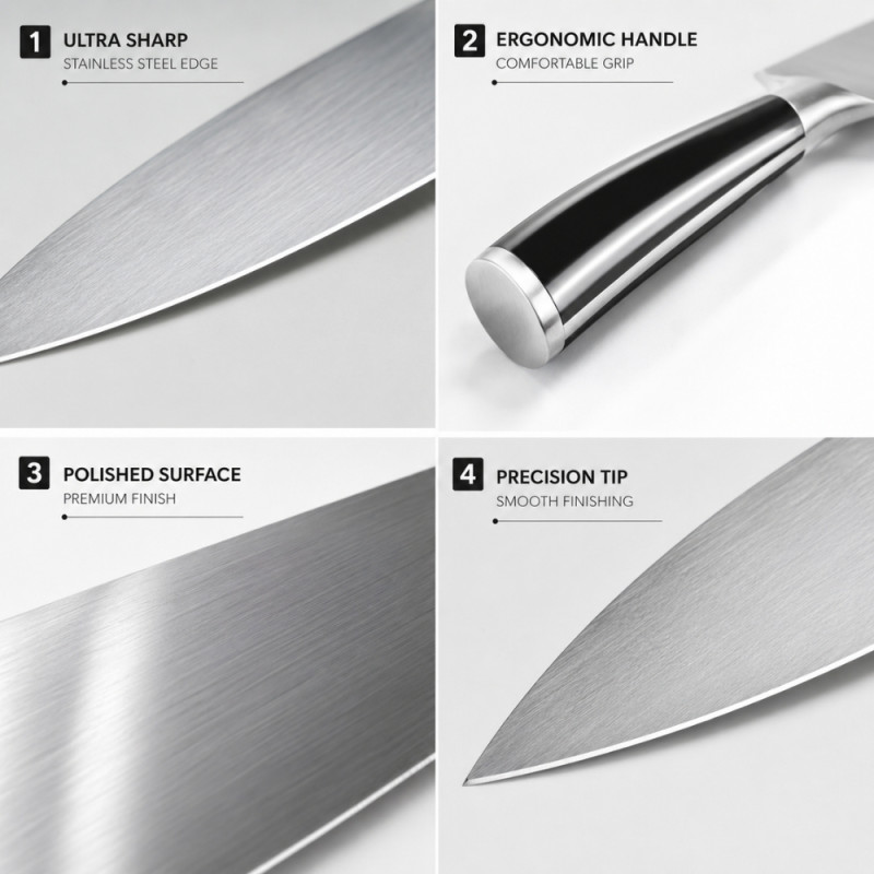 Professional Kitchen Knife Set – silver .black Sharp Blades (4x31cm)