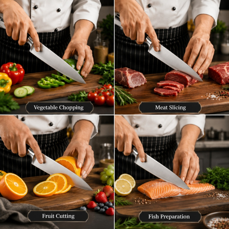 Professional Kitchen Knife Set – silver .black Sharp Blades (4x31cm)