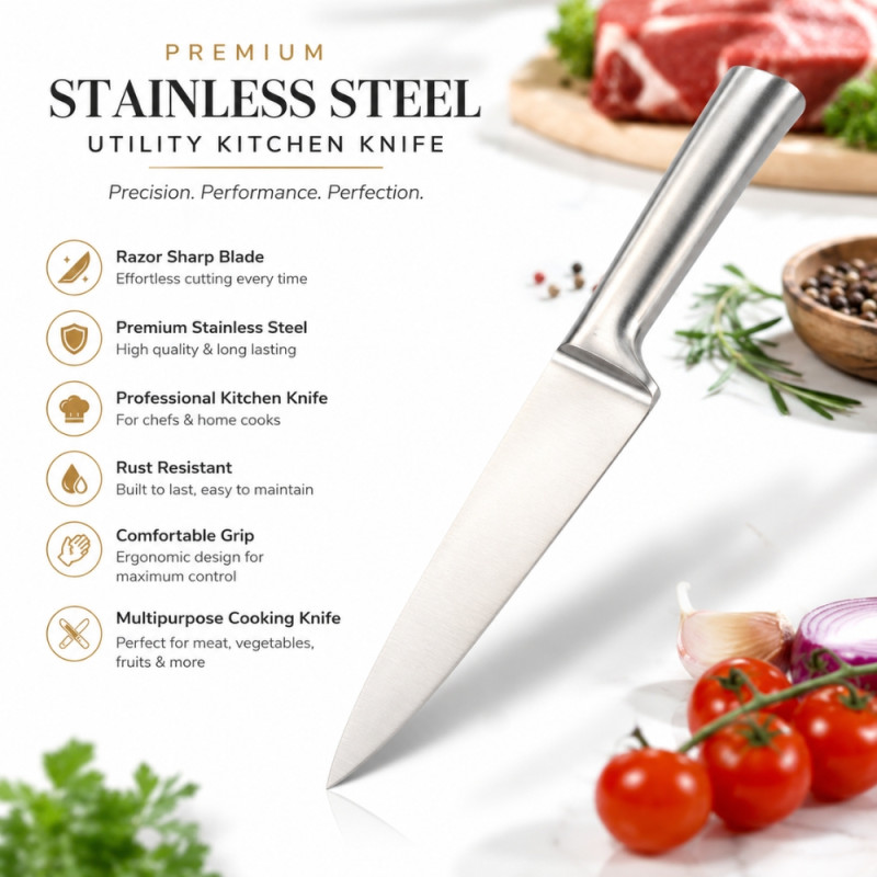 Professional Kitchen Knife Set – Silver Sharp Blades (4.5x32cm)
