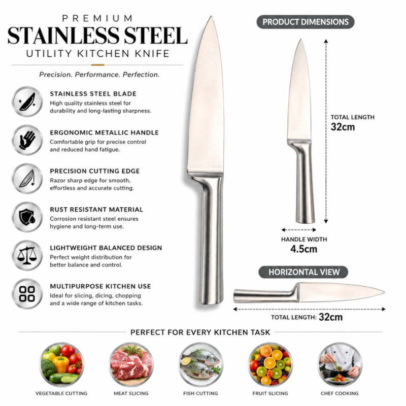Professional Kitchen Knife Set – Silver Sharp Blades (4.5x32cm)