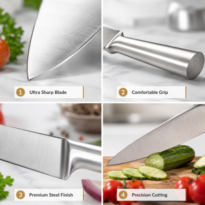 Professional Kitchen Knife Set – Silver Sharp Blades (4.5x32cm)