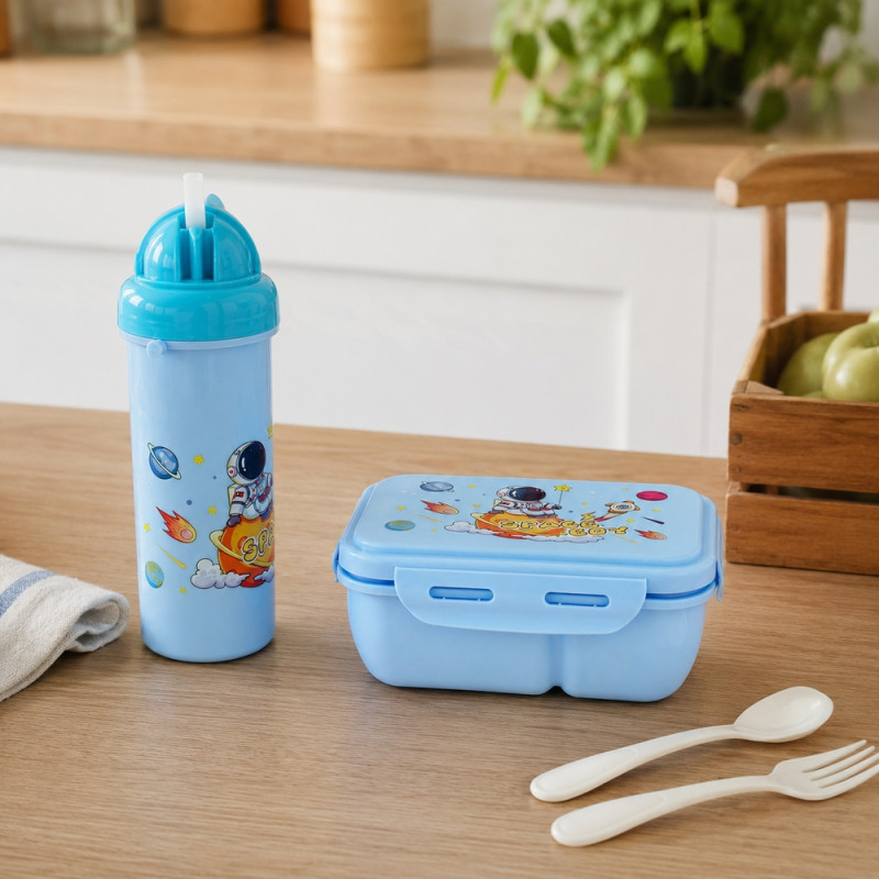 Space-Themed Lunch Box Set – Blue (17.5x11.5x7.5cm)