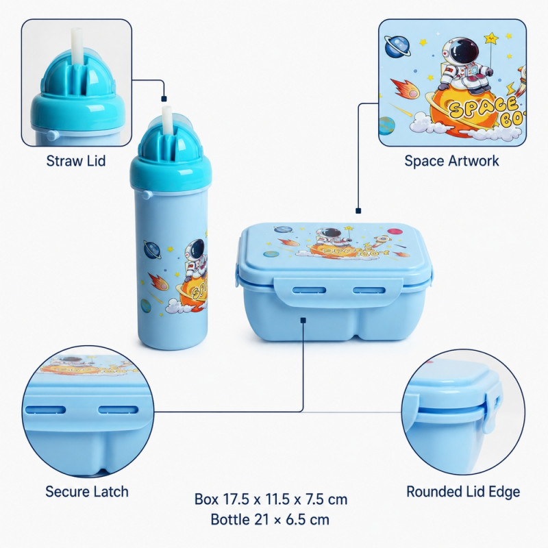 Space-Themed Lunch Box Set – Blue (17.5x11.5x7.5cm)