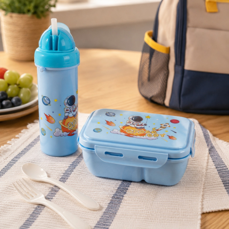 Space-Themed Lunch Box Set – Blue (17.5x11.5x7.5cm)