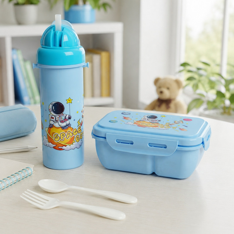 Space-Themed Lunch Box Set – Blue (17.5x11.5x7.5cm)