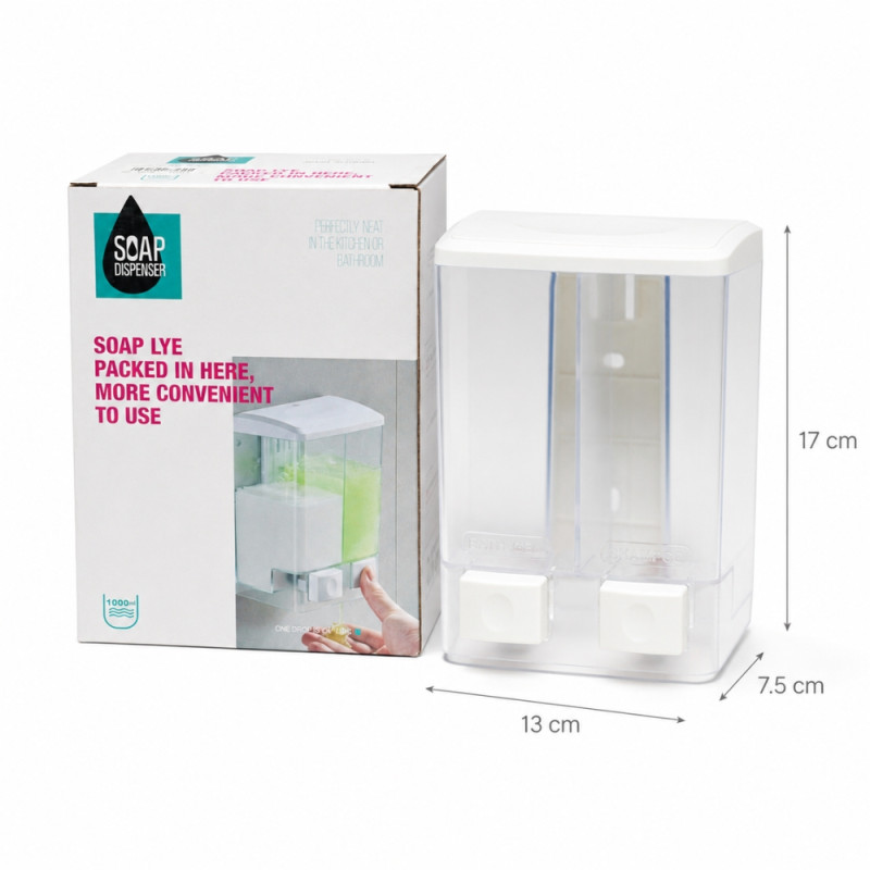 Wall-Mounted Plastic Soap & Shampoo Dispenser - 1000ml