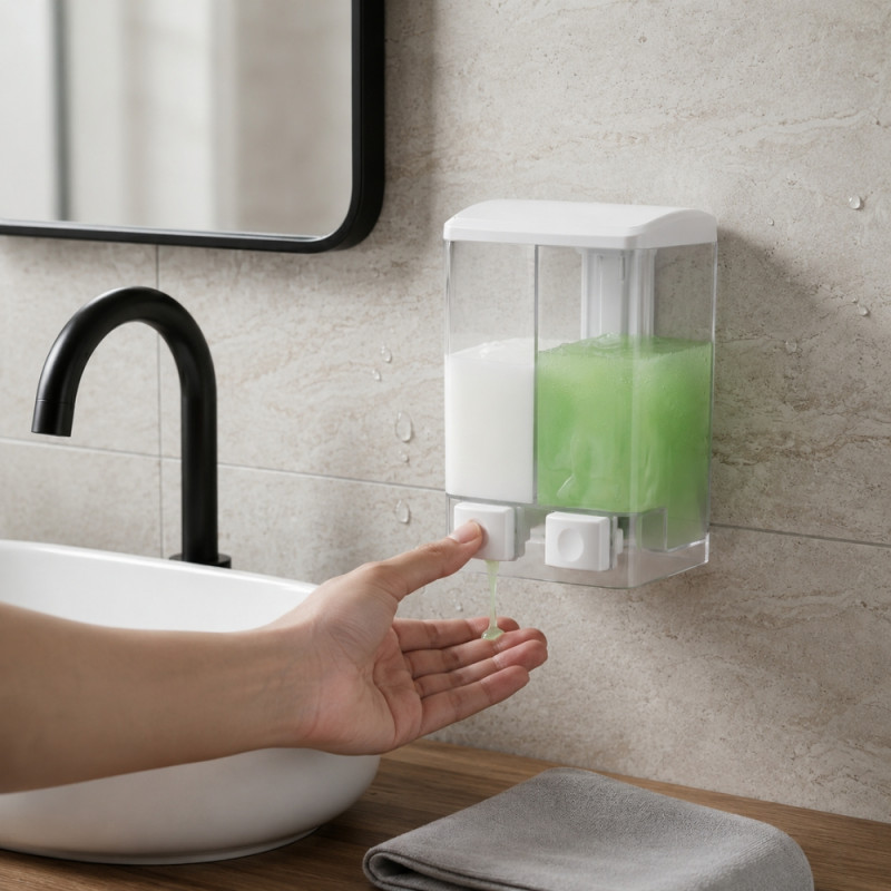 Wall-Mounted Plastic Soap & Shampoo Dispenser - 1000ml