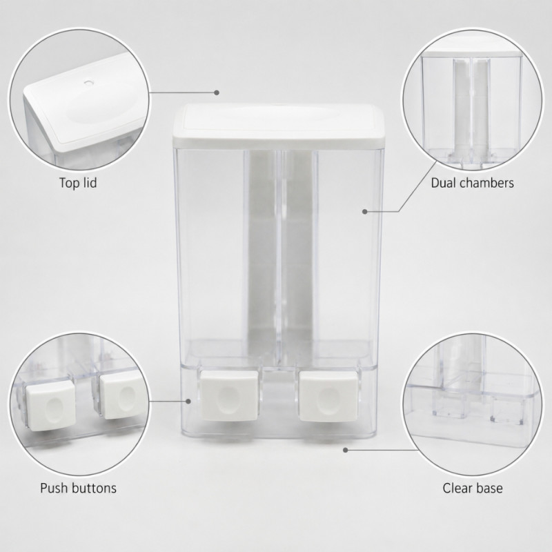 Wall-Mounted Plastic Soap & Shampoo Dispenser - 1000ml