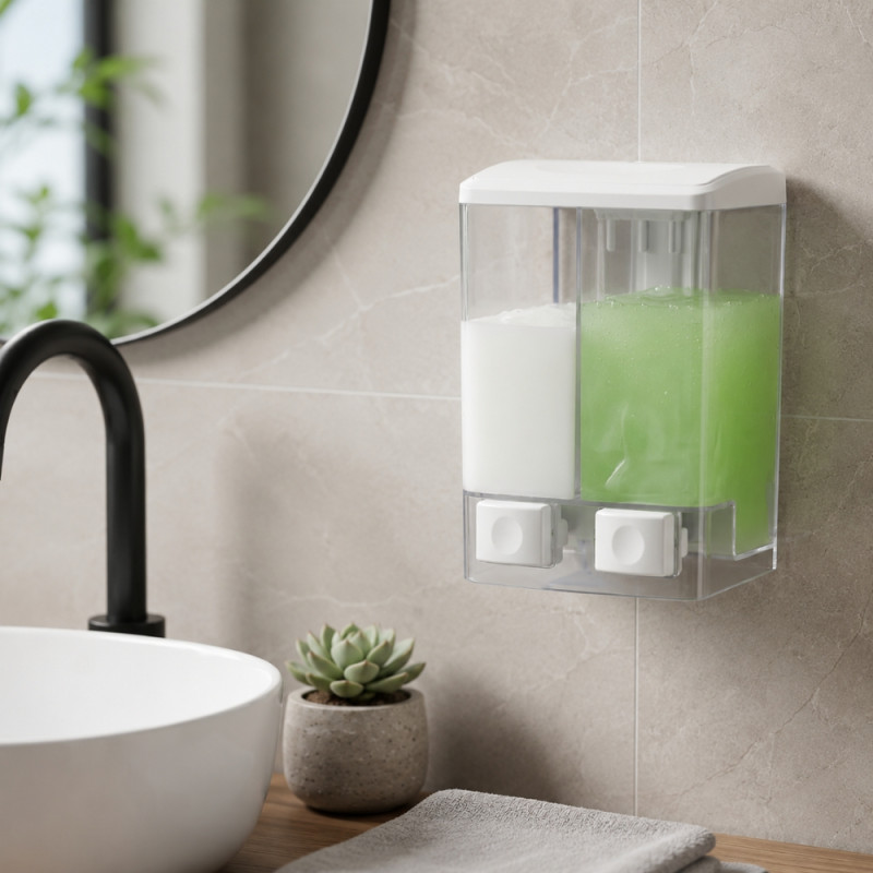 Wall-Mounted Plastic Soap & Shampoo Dispenser - 1000ml