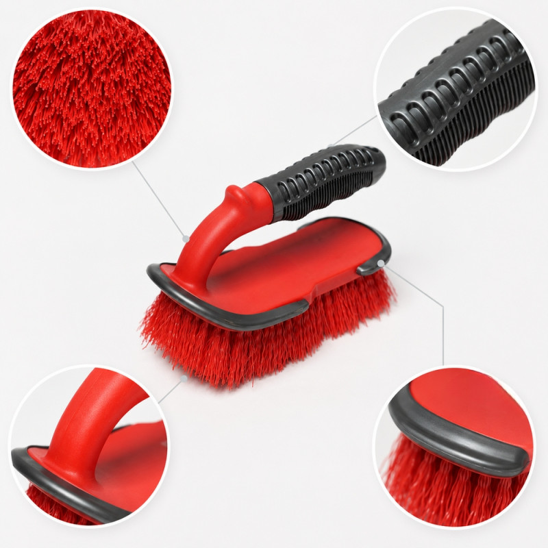 Rose Red Tire &amp; Carpet Scrub Brush Designed for Home &amp; Professional Cleaning – Red (H-9, W-16.5, L-12.5 CM)