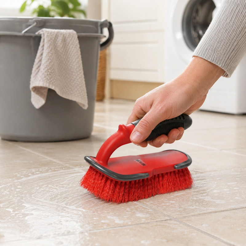 Rose Red Tire &amp; Carpet Scrub Brush Designed for Home &amp; Professional Cleaning – Red (H-9, W-16.5, L-12.5 CM)