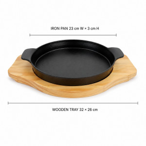 Iron Pan with Wooden Tray
