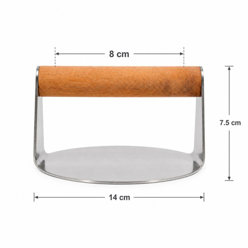 Professional Stainless Steel Smash Burger Press – Wooden Handle (14cm)
