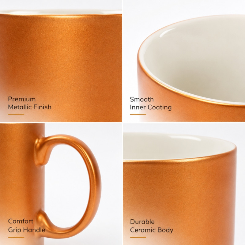 Exclusive metallic gold ceramic coffee mug suitable for sublimation printing – Orange (9.5 x 8cm)