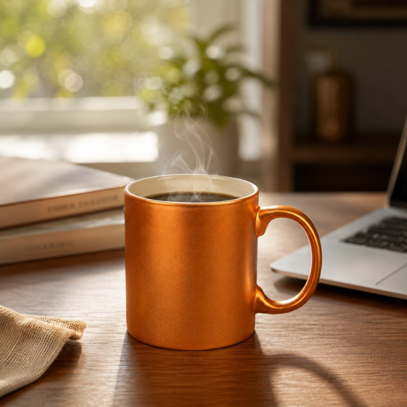 Exclusive metallic gold ceramic coffee mug suitable for sublimation printing – Orange (9.5 x 8cm)