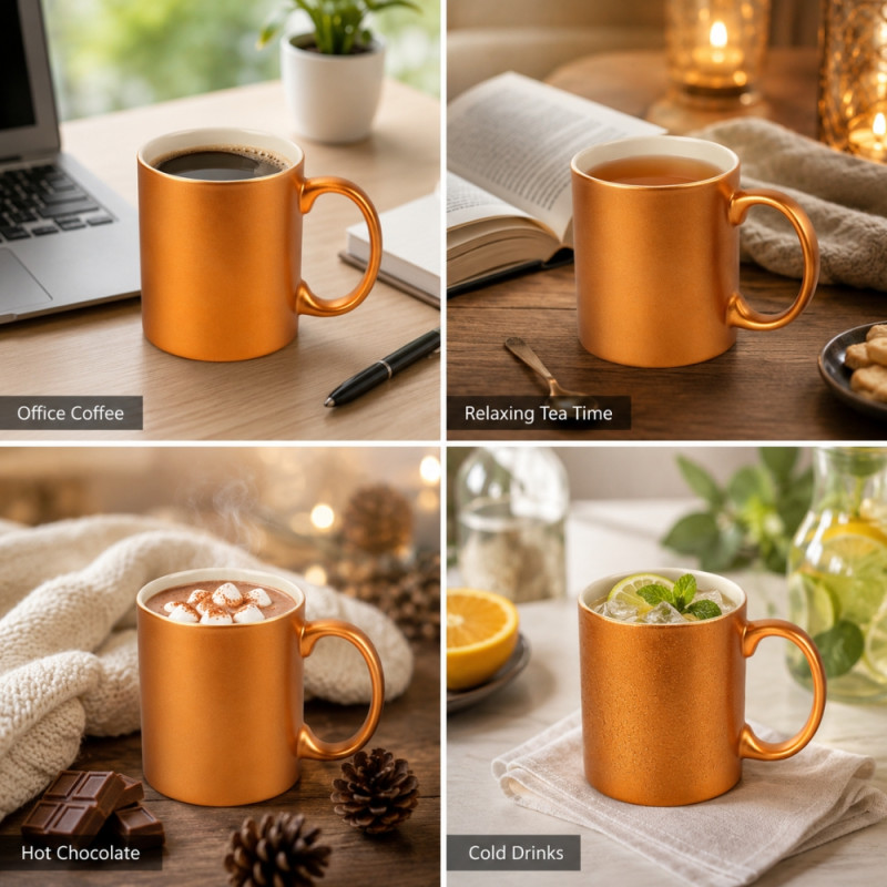 Exclusive metallic gold ceramic coffee mug suitable for sublimation printing – Orange (9.5 x 8cm)
