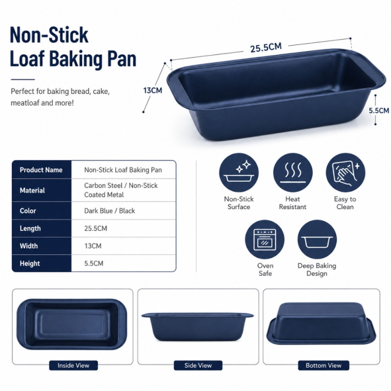 Aspirational blue non-stick loaf baking pan – Dark Blue (13 x 25.5 x 5.5cm)