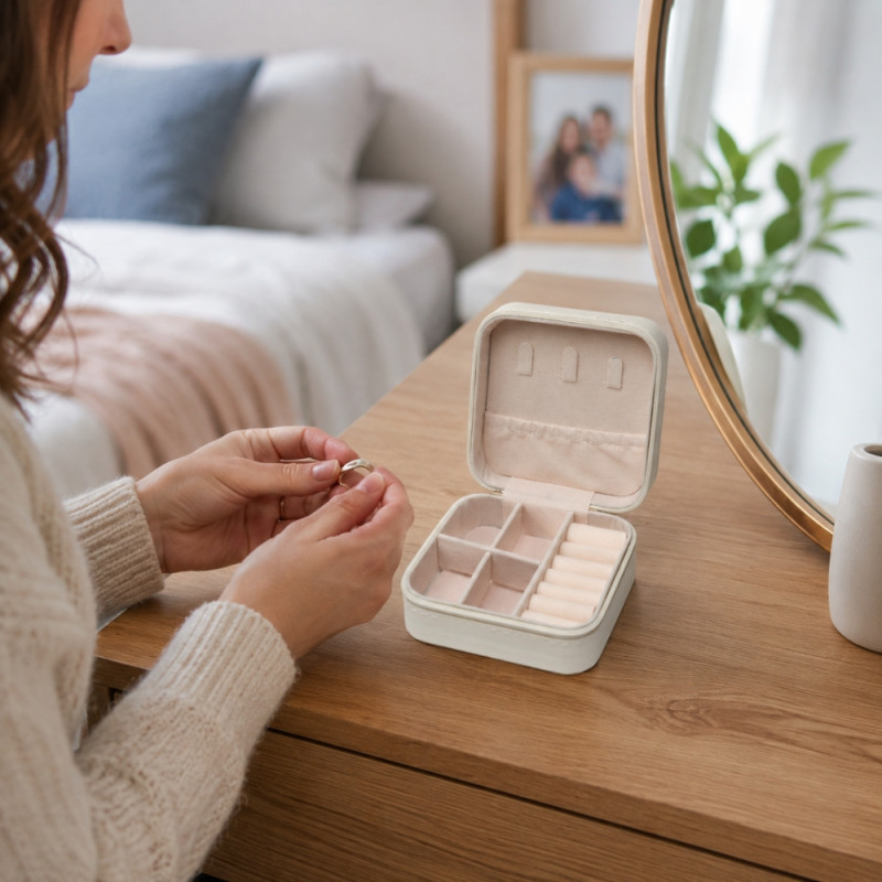 Vanilla Touch Travel Jewelry Box Designed for Daily Grooming & Self-Care – Cream