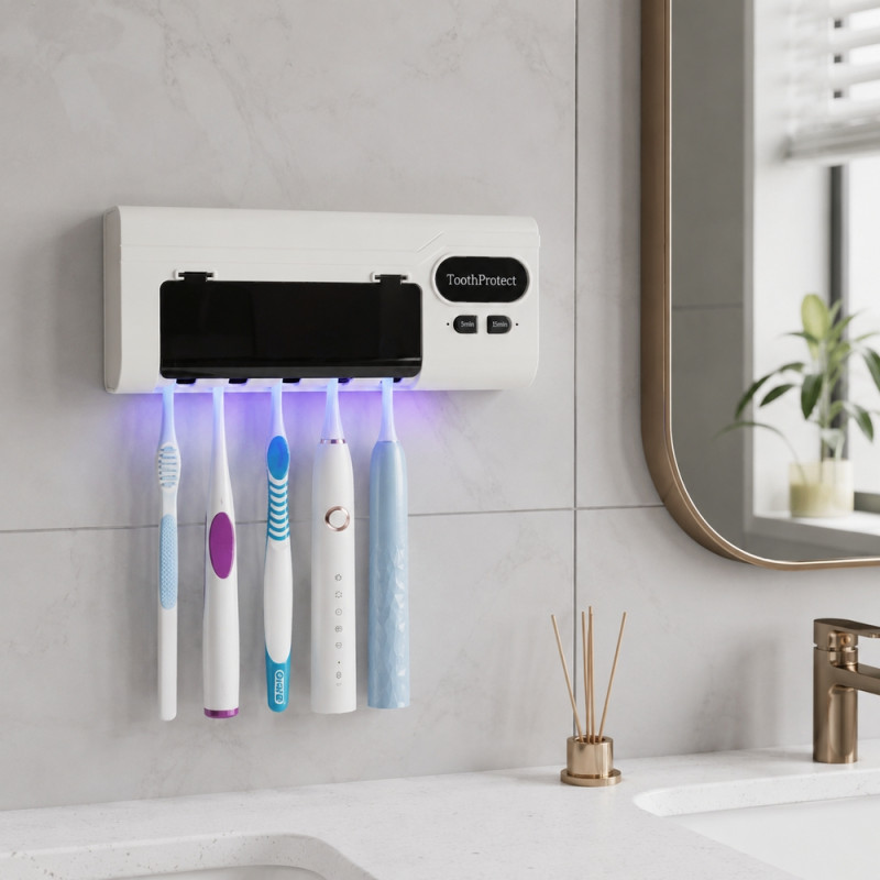Solid Comfort Toothbrush Sanitizer Designed for Smart Storage &amp; Organization – White (H-8, W-20 CM)