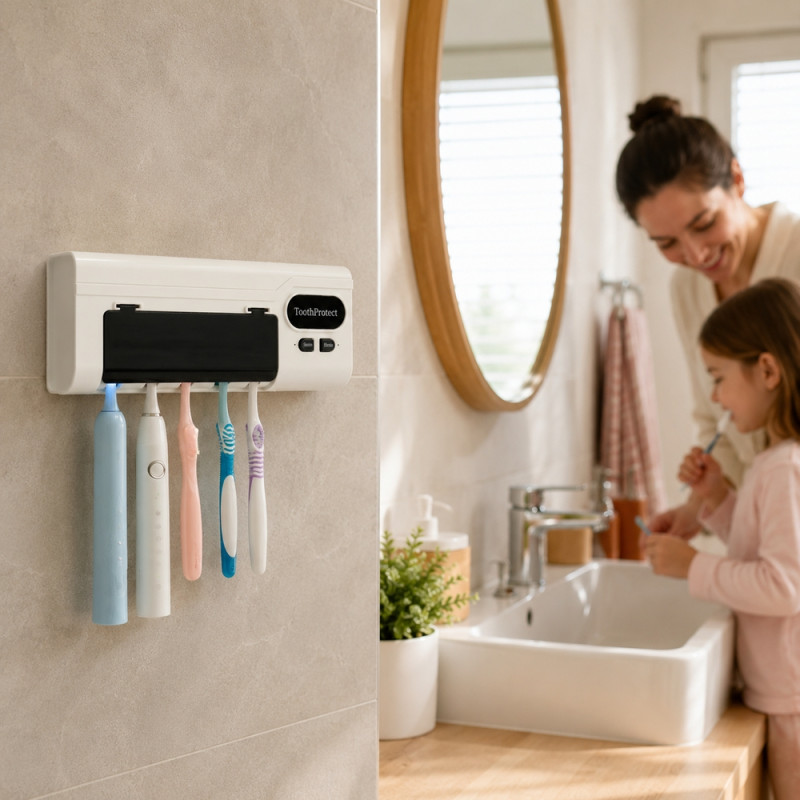 Solid Comfort Toothbrush Sanitizer Designed for Smart Storage &amp; Organization – White (H-8, W-20 CM)