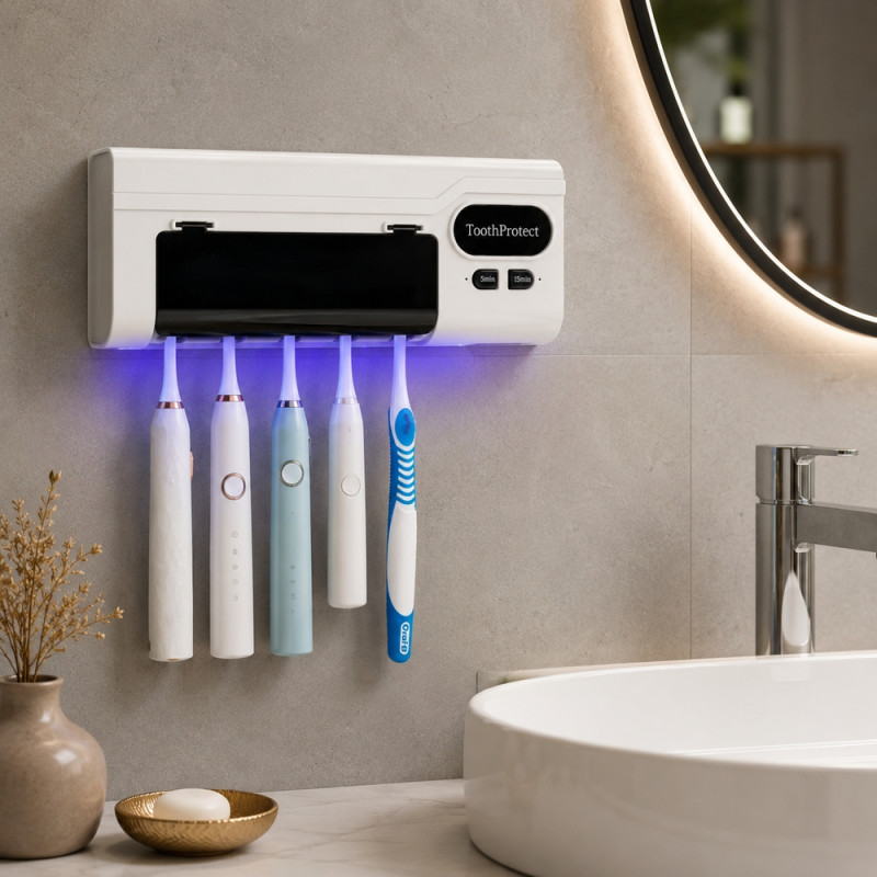 Solid Comfort Toothbrush Sanitizer Designed for Smart Storage &amp; Organization – White (H-8, W-20 CM)