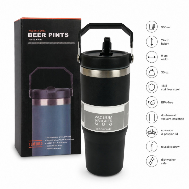 Car Mounted Cup 900ml – Black (Silver)