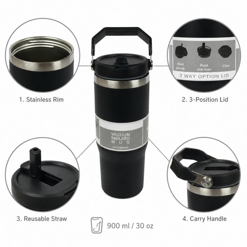 Car Mounted Cup 900ml – Black (Silver)