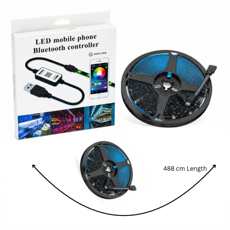 Smart RGB LED Strip Light – Bluetooth App Control – Multicolor (488cm)