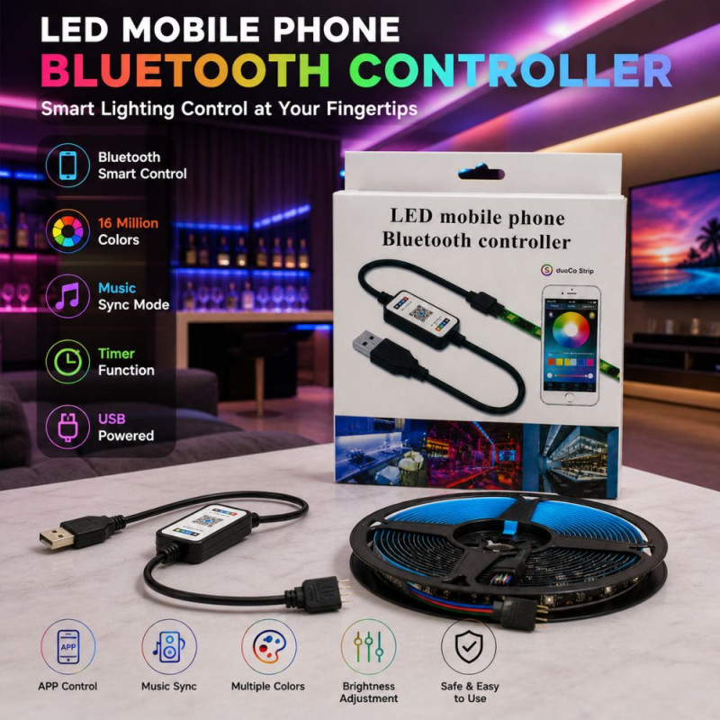 Smart RGB LED Strip Light – Bluetooth App Control – Multicolor (488cm)