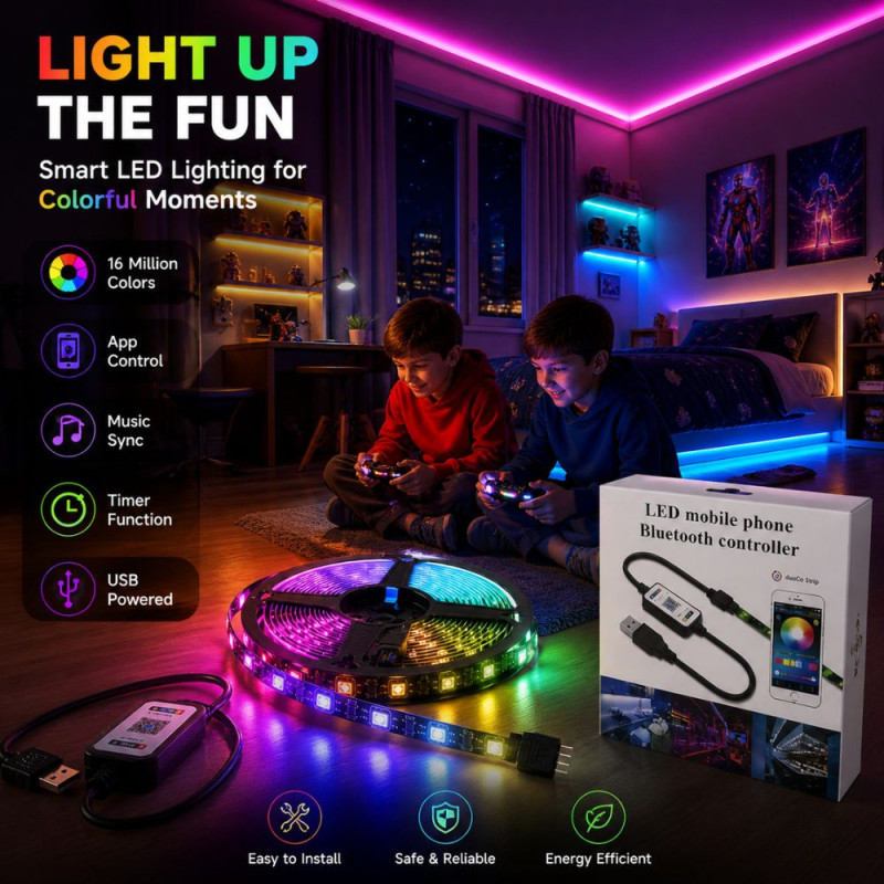 Smart RGB LED Strip Light – Bluetooth App Control – Multicolor (488cm)