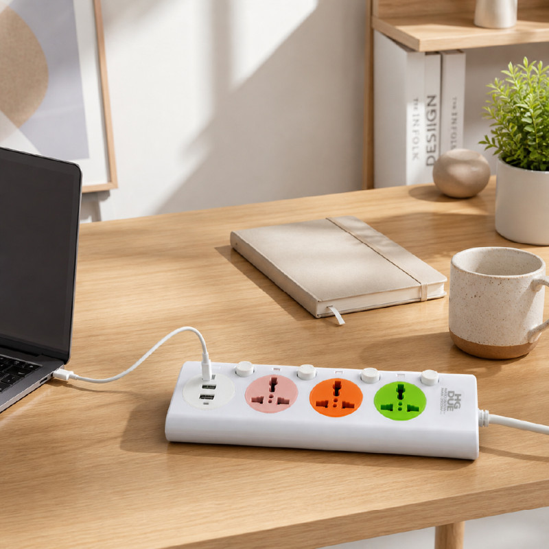 3-Socket Universal Power Extension with an USB-C & dual USB-A ports – White (5m)